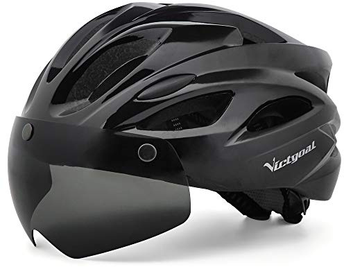 Victgoal Adults Bike Helmet for Men Women Detachable Magnetic Goggle Visor Bicycle Helmet with LED Rear Light Cycling Road Mountain Cycle Helmet (Black)