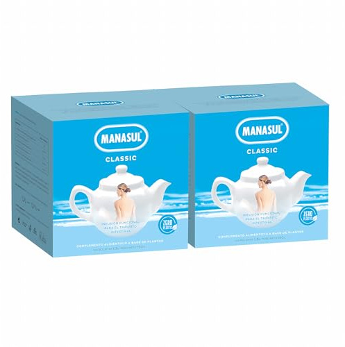 MANASUL Classique - Infusion de Sen laxatif, mélisse, menthe, réglisse et d'anis, 100% naturels sans conservateurs ni additifs. 2 boîtes de 100 sachets.