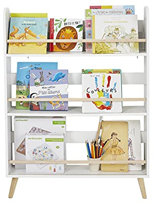 Vertbaudet Schmales Wand-Bücherregal KONFETTI mit Füßen, Kinderzimmer weiß/Natur ONE Size