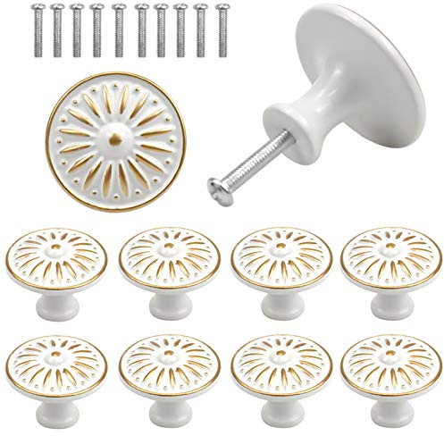 10 Stk Schrankknöpfe Möbelknauf Vintage, Runde Kommodenknöpfe Schubladenknöpfe, 35mm Möbelknopf Kabinett Knöpfe Türknäufe mit Bolzen, Runde Antik Zugknöpfe Türgriffe für Schrank Küche (Weiß)