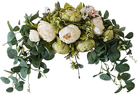 YQYAZL Künstliche Pfingstrosen-Blume, Girlande, Hochzeit, Bogen, Blumen, Girlanden, Türgirlande, Zweig, für Zuhause, Hochzeit, Wand, Tür, Dekoration, Weiß, 75 cm