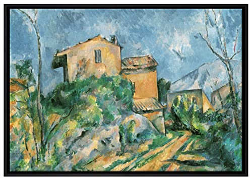 Pixxprint Paul Cézanne - Das Haus Maria am Weg zum Château Noir Leinwandbild 100x70 cm im Bilderahmen, Wandbild, Schattenfugenrahmen, Kein Poster