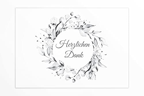 Friendly Fox 12 hochwertige Danksagungskarten Trauer mit Umschlag, Blumenkranz, Trauerkarten Danke nach Beerdigung, Klappkarten