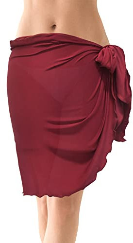 Damen Strand Sarong, Chiffon Badeanzug Strandrock Wrap Kurz, Sexy Pareo Wickelrock Strandkleid, Bademode Strandtuch Vertuschung, Cover Up Bikini Strand Rock für Damen Urlaub Sommerstrand (Weinrot)
