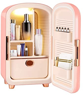 HMTE Mini Réfrigérateur Cosmétique Portable Beauty Frigo avec Grands Espaces de Rangement Réfrigérateur de Maquillage de 12 litres pour Chambres, Bureau, Voiture, Camping, Rose (Rose)
