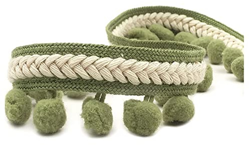 SHTGOI Pomponborte Bommelborte 5 Yards 12mm Pompon Borte zum Nähen Pom Poms Fransenborte Pompons Quaste Spitze Bommelband für DIY Basteln Kostüme Kleidung Vorhang Nähen Dekoration Vanillegrün