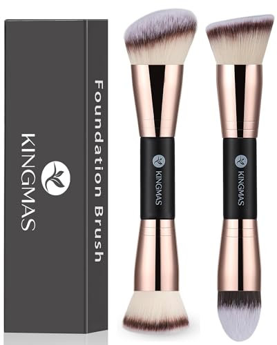 KINGMAS Foundation Brushes, 2Pcs Premium Bronzer Brush Double Ended Contour Makeup Brushes for Buffing Liquid, Cream, Powder, Blending Face Makeup