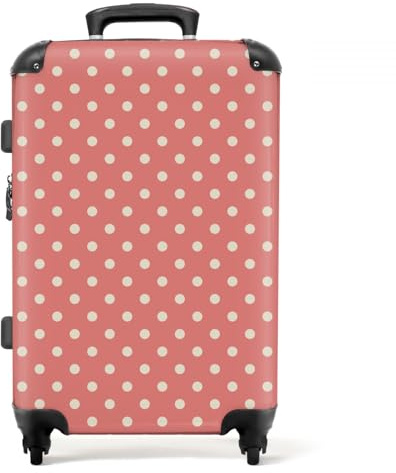 NoBoringSuitcases.com valigia grande 20-23 kg, media, trolley medio, rigida, rigido, da stiva, valigie grandi, bagaglio, leggera, medie rigide, con 4 ruote girevoli, 67 cm - 72 L, Punti su sfondo rosa