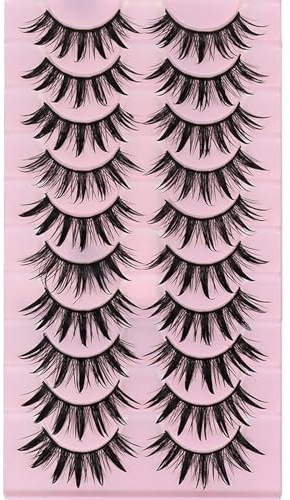Manga Lashes Natural Wet Look Wispy Spiky Lashes 10 Pairs Anime Eyelashes Wispy Natural Lashes Extension Strip Thai Fake Eye Lashes Handmade Thick Soft Fake Eyelashes (A02)