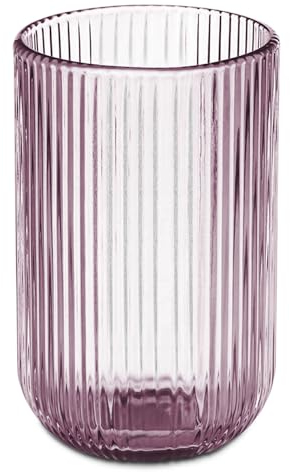 TIENDA EURASIA – Vaso Alto y Bajo, Caja de 6 Unidades, Distintos Tamaños y Colores, Cristal de Rayas, para Servir Agua, Bebidas y Zumos, no Apto para Lavavajillas ni Microondas (430 ml, Rosa)