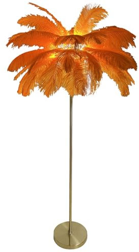 WEAFIEO Lampadaires pour salon, moderne et luxueux, en plumes d'autruche véritable, lampe sur pied pour chambre à coucher, salle à manger, salon avec ampoule E14 (160 cm)