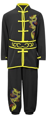 dPois Costume Kung Fu Enfants Garçons Filles Arts Martiaux Vêtements Unisexe Uniformes Traditionnels Chinois Tai Chi Chinois Ensembles 3-16 Ans Noir 11-12 ans
