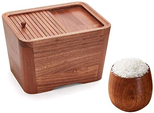 Flour Container,Grain Dispenser,Cereal Cans,Storage Jars with Lids,10kg,Wooden Storage Containers for Rice and Grain,Ideal for Home and Kitchen.