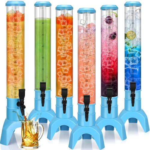 Domensi 6 Pcs Mimosa Tower Dispenser Mimosa Tower with Ice Tube and Bottomless Beer Margarita Beverage Drink Tabletop Liquor Dispenser for Bar Party(3L,Blue)