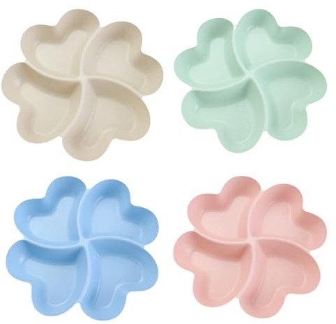 SRTSTR 4 Pièces Plateaux à Compartiments en Plastique Snack Plates Forme cœur Collation Plateaux de Service Réutilisable Plateau Aperitif Assiette pour Biscuits Fruits Bonbons Noix (4 Couleurs)