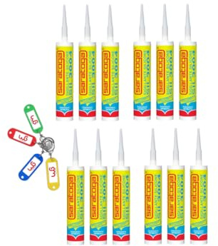 SARATOGA SIL3004, Silicone Sigillante Antimuffa Universale a Reticolazione Acetica con Formula Avanzata ad alte prestazioni,280ml con Portachiavi GM (12, Bianco)