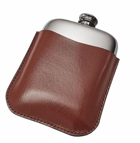 Wentworth Pewter - Flasque à coussin avec pochette en cuir (marron, capacité de 118 ml)