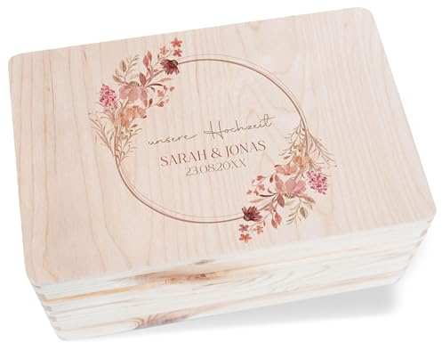 Holzkiste - Unsere Hochzeit Erinnerungsbox | Hochzeitskiste Erinnerungen - 30x20x14 cm - Holz - geschenke für brautpaar box liebe hochzeitsgeschenk bride erinnerungskiste karten hochzeitsbox