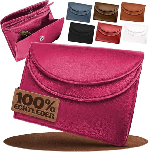 FLEXIBILITE® Kleines Portemonnaie Damen Leder – Mini Geldbörse Herren mit RFID Schutz – (9,0 x 7,0 x 2,0 cm BxHxT) – Kleine Geldbörse mit 2 Kartenfächern & Münzfach – Kinderportmonee Jungen – Pink