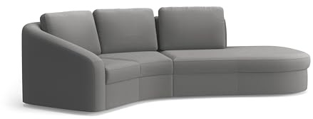 Cavadore Ecksofa Jawa / Bodennahe Eckcouch mit Element 1-sitzig und Trapezecke halbrund (60 Grad) / 266 x 88 x 230 / Flachgewebe, Grau