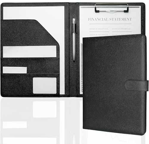 Mymazn Porte Documents A4,Porte Document Homme Femme Pu Cuir Porte Bloc Support Document Conférencier portfolio A4 Range Documents Trieur Organiseur Planchettes Porte-formulaires (Noir)