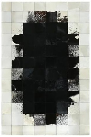 FLEPYHB Tappeti Tappeto in vera pelle di vacchetta Patchwork bianco nero Tappeto in pelle di mucca Tappeto fatto a mano per camera da letto Soggiorno Tappetino americano in vera pelle di mucca Decor
