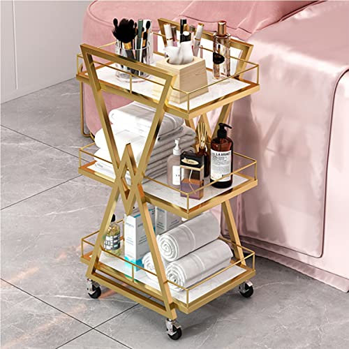 NSTVVEE Küchenwagen, multifunktionaler Kosmetikwagen, dreischichtiger Barwagen aus Metall, tragbarer Lagerwagen, geeignet für Restaurants, Hotels (Gold)