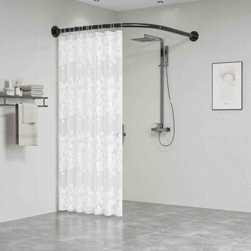 APHTOCF Duschvorhangstange Schwarz L Form, Badezimmer Badewanne Ecke Duschstange, Verstellbare Bohren Duschvorhangstange Für Badezimmer/Badewanne(Size:C 90-130cm x 90-130cm,Color:Schwarz)