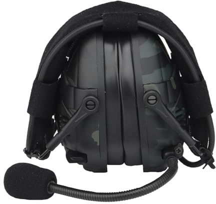 Casque de camouflage tactique monté sur casque, oreillettes en silicone Casque de communication Protection des oreilles Casque antibruit pour les activités de plein air (anti-bruit)(Black camouflage)