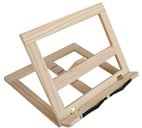 Supporti per Libri da Cucina, Leggio in Legno da Riposo per Ricettari con 2 Supporti in Metallo, Regolabile Lettura Riposo per Musicale Nota, IPad e Tablet