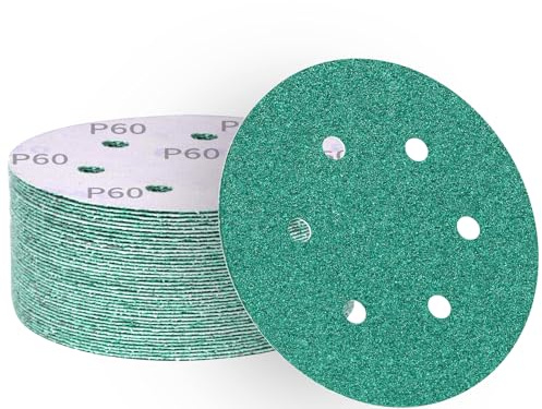 ALPXUXP 50 pezzi Dischi Abrasivi 150 mm,Impermeabile Carta Vetrata 60 Grana 6 Fori per Orbitale Levigatrice Giraffa per Legno,Metallo