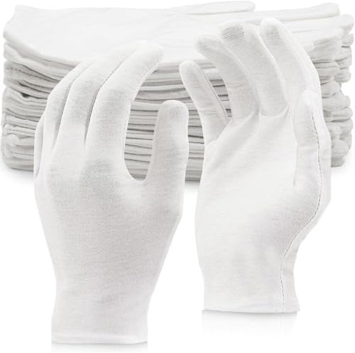Guantes Algodón Blancos, 9 Pares Guantes de Algodón Blancos, Suaves y Flexibles, para Manos Secas, Dermatológicos, Hidratantes, Joyería