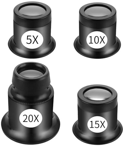 4Pcs Jewellers Loupe,Jewellers Magnifying Glass,Loupe Magnifier,Jewellers Loop Magnifying Glass,jewelers loupes Watchmakers Eye Glass Professional Monocular(5x 10x 15x 20x)