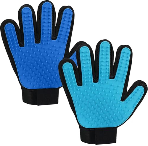 HiFEN® Pet Grooming Glove – Pack of 1, De-shedding Brush Glove for Dogs & Cats, Hair Remover and Massage Tool for Long & Short Hair Animals, Assorted Color (Dark Blue/Black & Light Blue/Black)