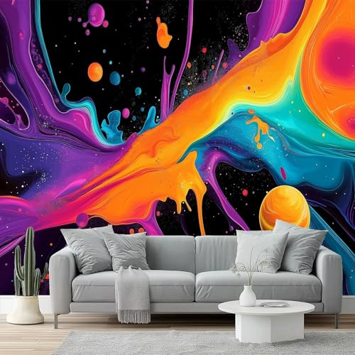 Mural Wallpaper Abstract Paint Splash Pattern 400 x 280 cm Photo Wallpapers for Living Room Bedroom Office and TV Backdrop, Black Non-Woven Premium Fleece Wall Murals