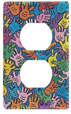 Placa decorativa multicolor para interruptor de palanca con huellas de mano, lindas cubiertas de salida y placas de interruptor, tapa para interruptor de luz, 11,5 x 7 cm