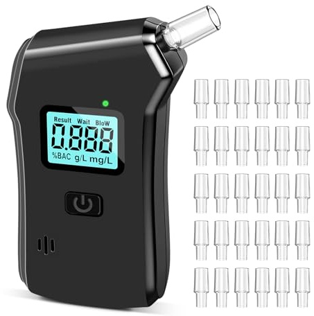 Feelhap Alcoholímetro Homologado DGT, Alcoholimetro Homologado Portátil Test Alcoholemia, Alcoholímetro Digital con 30 Boquillas, Alcoholimetro Portátil para Uso Doméstico y Profesional