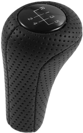 Aputoxz 5-Gang Schaltknauf Manuell Kompatibel mit BMW E46 E90 E60 E63 X1 E84 X3 E83 X5 E53, ABS Kunstleder Stick Shifter Griff, Schwarz mit Löchern, 1 Stück