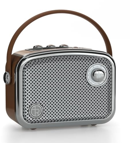 TOMPROAD Enceinte Bluetooth portable de style vintage, marron, design rétro avec grille en métal, forme carrée compacte (marron)