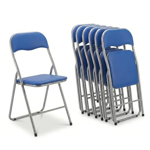 MAKA Set 6 Sedie Pieghevoli da Interno Apri e Chiudi, Imbottite su Schienale e Seduta, Chiusura Compatta 6 cm, Peso 3 kg, Sedie Richiudibili Salvaspazio Ideali per Casa e Ufficio (Blu)