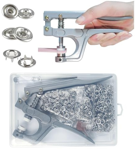 Menylon 200 Sets Poppers Press Studs Kit, 9.5mm Snap Fasteners with Upgraded Easy Press Pliers, No-Sew Metal Snaps, Rustproof Snap Buttons for Clothing, Fabric, DIY ＆ Craft