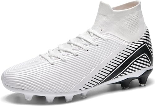 WOWEI Fotbollsskor herr pojkar High Top Spike Cleats professionella fotbollsskor barn sport utomhus atletiska träningsskor fotbollsskor sportskor tävling, Vit 2, 45 EU
