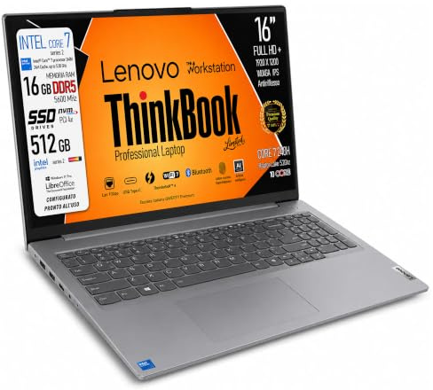 Lenovo Notebook Core 7 240H (SERIES 2) 16 IPS WUXGA FHD+ Fingerprint | 5,2GHz, Ram DDR5 16Gb, SSD Pci 512Gb, Wi-Fi 7, Bt, 2 display port, Tastiera qwerty resistente ai liquidi, Ready to Use