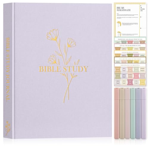 Lanpn Bibelstudiejournaler för kvinnor med flikar och markörer, anteckningar för kyrkliga dagliga andaktsjournaler, linne Bibelbönsguide anteckningsbok Kristen religiös trosbaserade gåvor, Lila