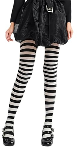 YUVKIN Medias de rayas para niños, calcetines por encima de la rodilla, diseño en blanco y negro, perfectos para el uso diario, fiestas de Halloween y calcetines para juegos de rol (44 cm).