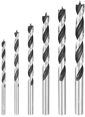 sourcing map Brad Point Bohrer-Set, 3/4/5/6/7/8 mm Durchmesser, gerader runder Schaft, metrischer Spiralbohrer für Weichholz, Hartholz, Sperrholz, Kunststoff, Gummi, silberfarben