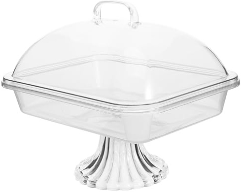 GRIRIW Expositor de Tartas y Plato de Fruta con Tapa de PC Transparente, Capacidad 1.6l, Diseño Elegante para Cumpleaños y Navidad