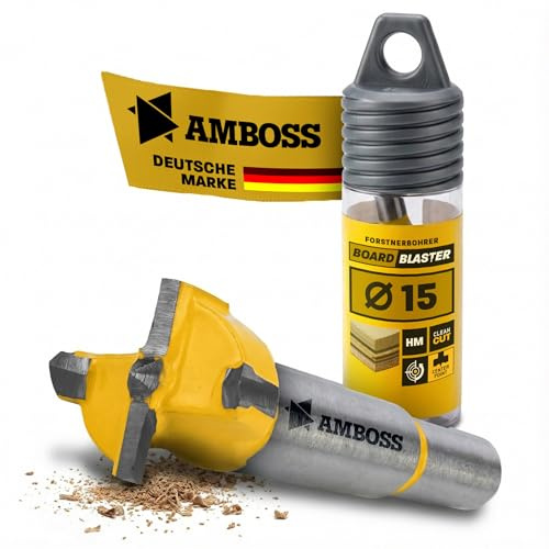 Forstner Drill Bit Diameter 15 mm - Amboss Werkzeuge BOARDBLASTER Carbide Wood Drill Bit - Precise Drilling Wood & Panel Materials (Chipboard, OSB Board, Multiplex)