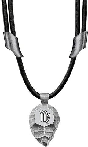 Element of Gods Titan-Anhänger Keil mit Sternzeichen nach Wahl – Stilvolle Unisex Halskette aus schwarzem Lederband und robustem Titan – Astrologie Schmuck & Zodiac Geschenk für Damen & Herren