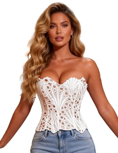 ohyeahlady Corset Tops for Women Textured Sheer Festival Outfit White M